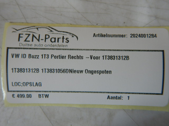 VW ID-Buzz 1T3 Portier Rechts-Voor 1T3831312B