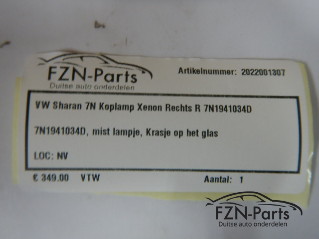VW Sharan 7N Koplamp Xenon Rechts R 7N1941034D