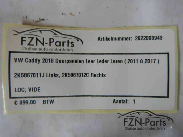 VW Caddy 2K Deurpanelen Leer Leder Leren ( 2011 - 2017 )