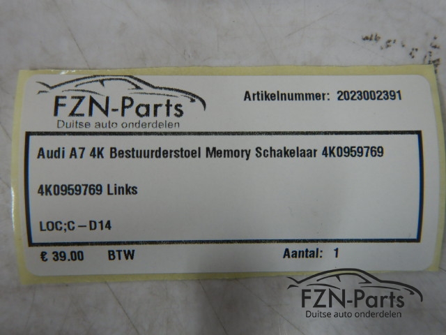 Audi A7 4K Bestuurderstoel Memory Schakelaar 4K0959769