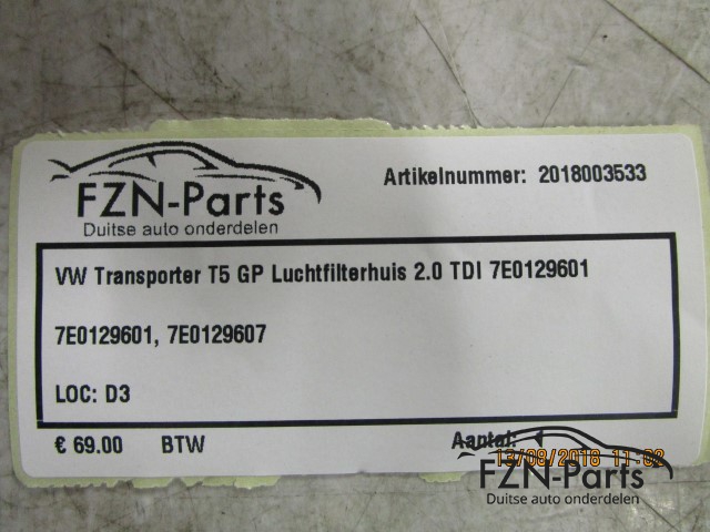 VW Transporter T5 GP Luchtfilterhuis 2.0 TDI 7E0129601