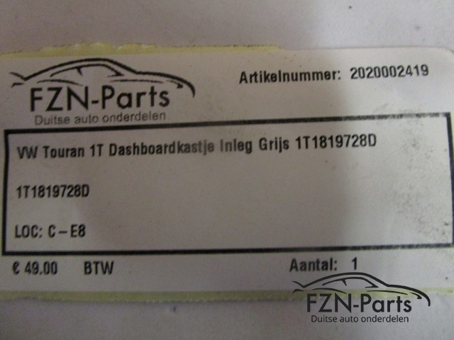 VW Touran 1T Dashboardkastje Inleg Grijs 1T1819728D
