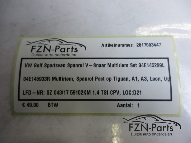 VW Golf Sportsvan Spanrol V-Snaar Multiriem Set 04E145299L