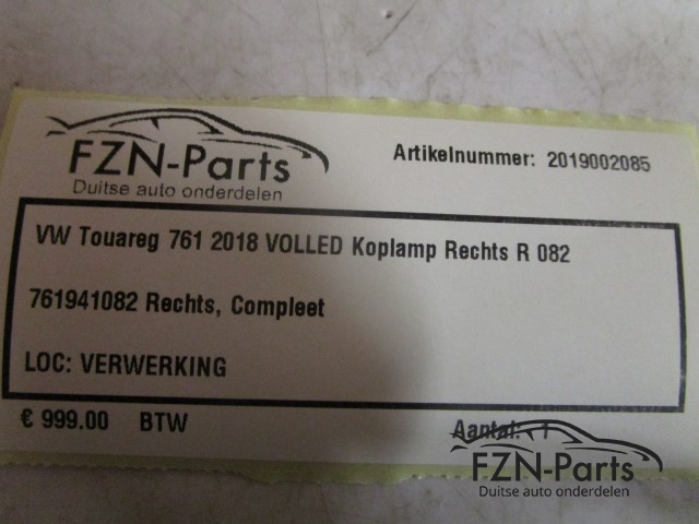VW Touareg 761 2018 VOLLED Koplamp Rechts R 082