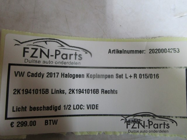 VW Caddy 2017 Halogeen Koplampen Set L+R 015/016