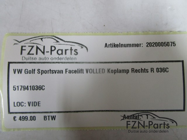 VW Golf Sportsvan Facelift VOLLED Koplamp Rechts R 036C