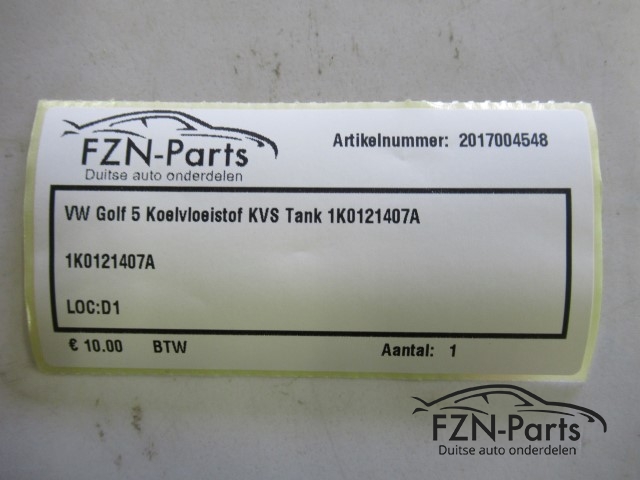 VW Golf 5 Koelvloeistof KVS Tank 1K0121407A