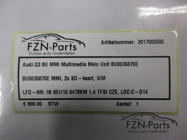 Audi Q3 8U MMI Multimedia Main Unit 8U0035670E