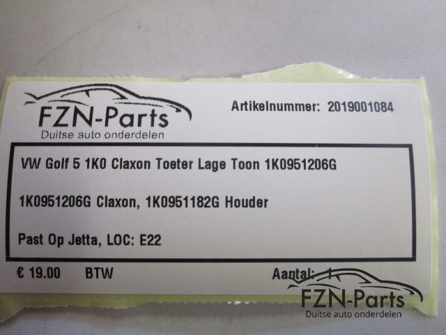 VW Golf 5 1K0 Claxon Toeter Lage Toon 1K0951206G