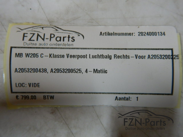 Mercedes Benz W205 C-Klasse Veerpoot LuchtBalg Rechts-Voor A2053200225