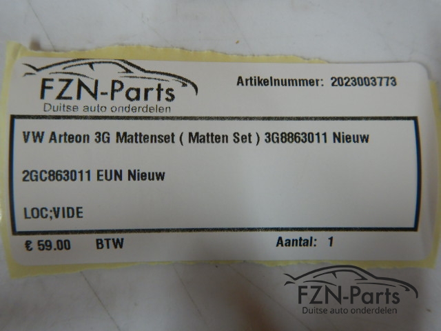 VW Arteon 3G Mattenset ( Matten Set ) 3G8863011 NIEUW