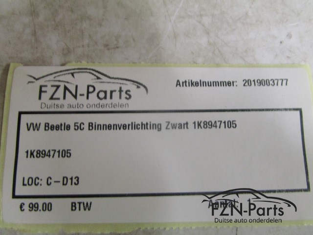VW Beetle 5C Binnenverlichting Zwart 1K8947105