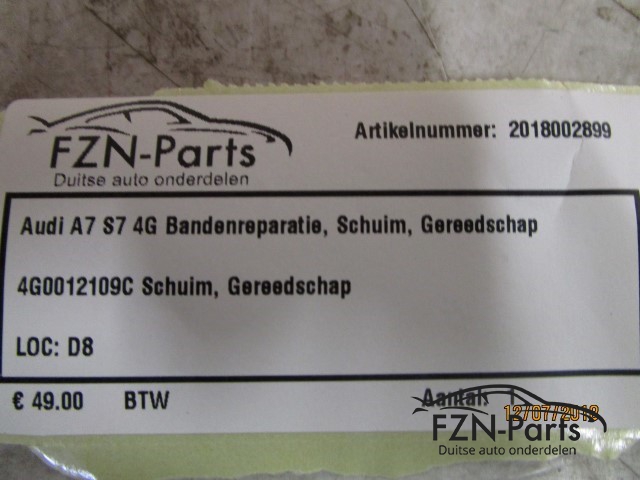 Audi A7 S7 4G Bandenreparatie, Schuim, Gereedschap