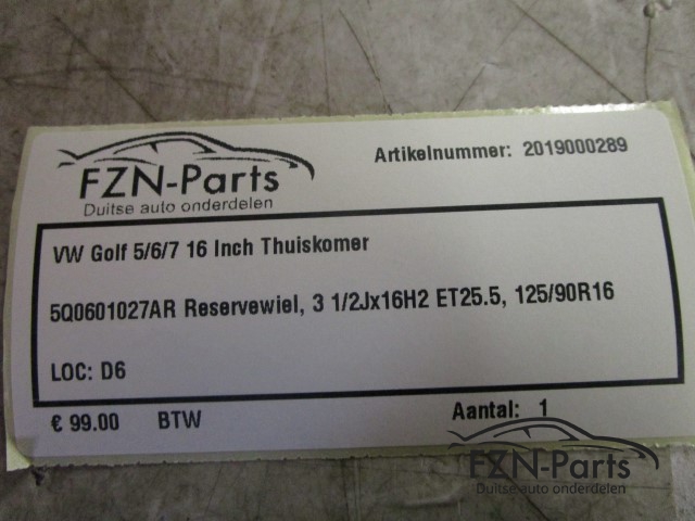 VW Golf 5/6/7 16 Inch Thuiskomer