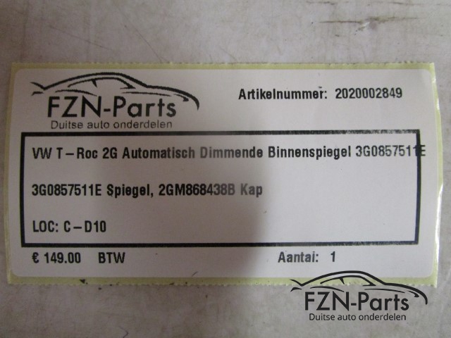 VW T-Roc 2G Automatisch Dimmende Binnenspiegel 3G0857511E