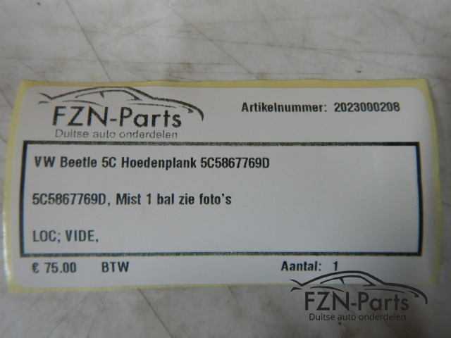 VW Beetle 5C Hoedenplank 5C5867769D