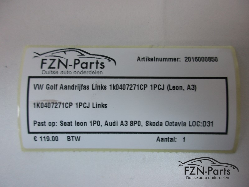 VW Golf 6 Aandrijfas Links 1K0407271PC 1PCJ ( Seat Leon, Audi A3 )