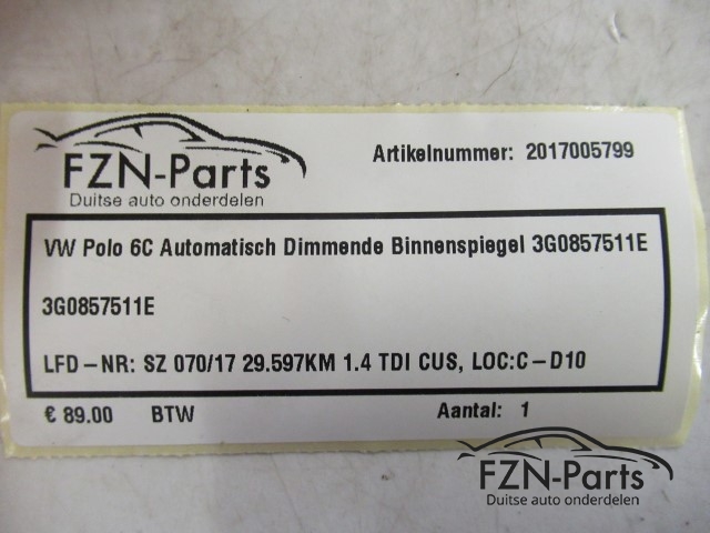VW Polo 6C Automatisch Dimmende Binnenspiegel 3G0857511E