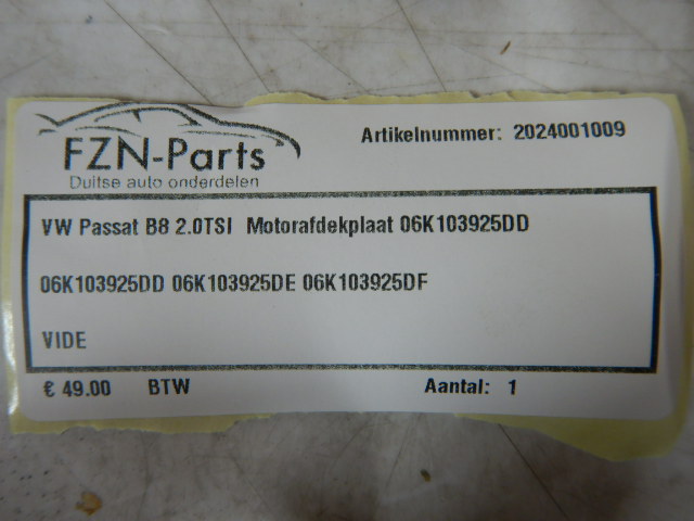 VW Passat B8 2.0 TSI Motorafdekplaat 06K103925DD