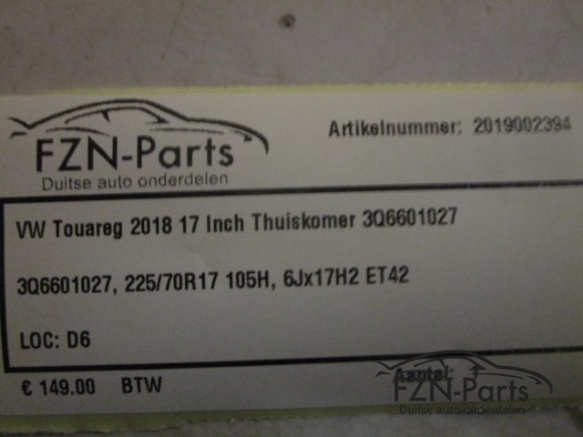 VW Touareg 2018 17 Inch Thuiskomer 3Q6601027