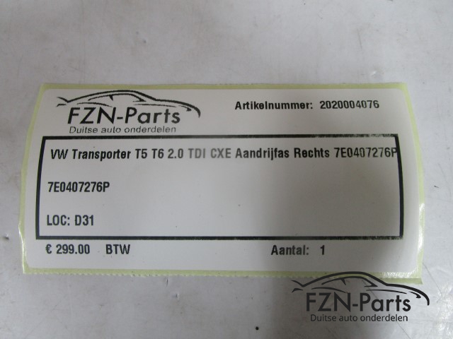 VW Transporter T5 2.0 TDI CXE Aandrijfas Rechts 7E0407276P