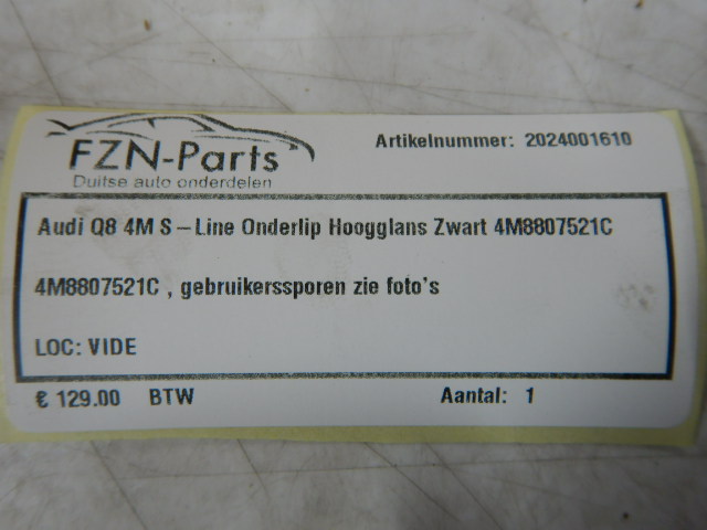 Audi Q8 4M S-Line Onderlip Hoogglans Zwart 4M8807521C