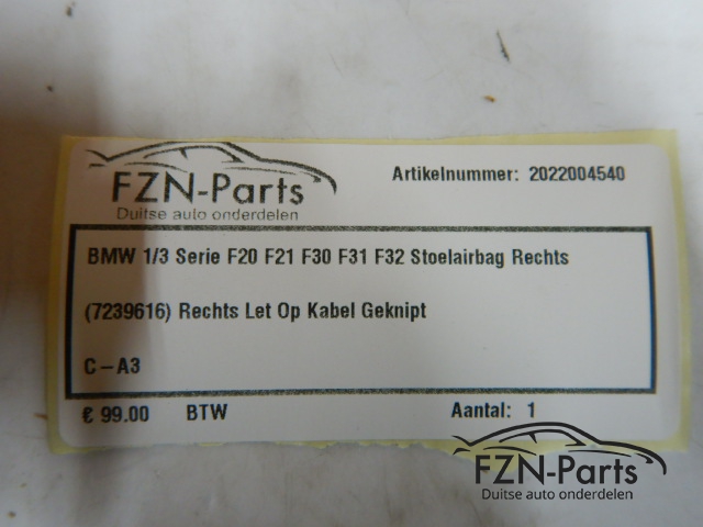 BMW 1/3 Serie F20 F21 F30 F31 F32 Stoelairbag Rechts