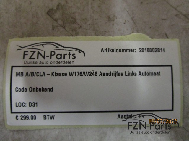 Mercedes-Benz A/B/CLA-Klasse W176/W246 Aandrijfas Links Automaat