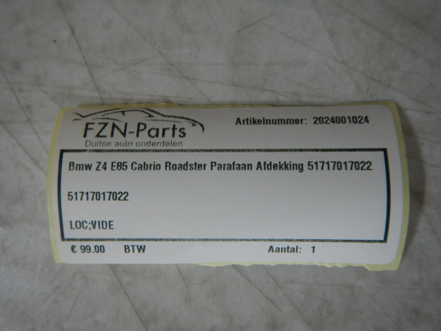 BMW Z4 E85 Cabrio Roadster Parafaan Afdekking 51717017022