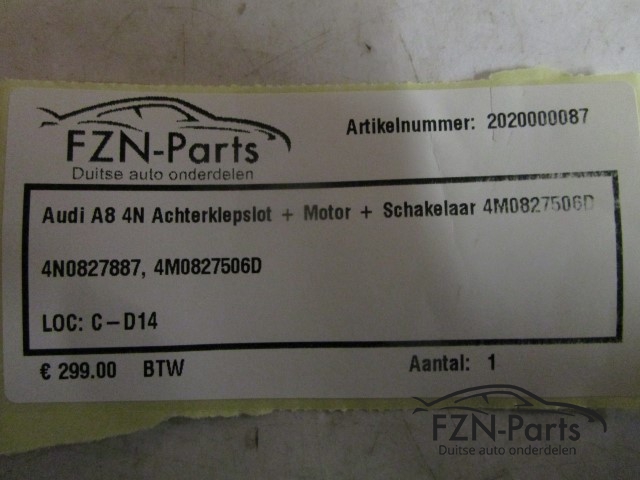Audi A8 4N Achterklepslot + Motor + Schakelaar 4M0827506D