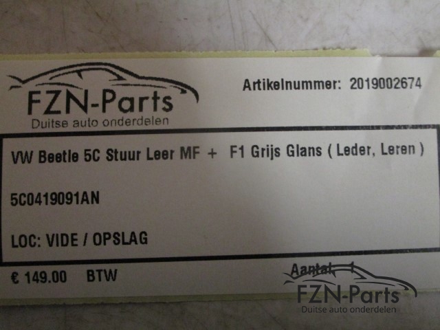 VW Beetle / UP 5C Stuur Leer MF+F1 Grijs Glans ( Leder, Leren )