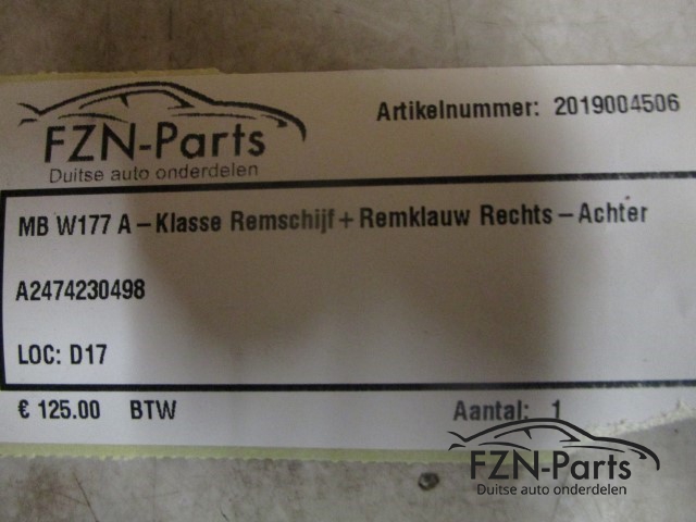 Mercedes-Benz W177 A-Klasse Remschijf+Remklauw Rechts-Achter