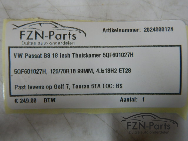 VW Passat B8 18 Inch Thuiskomer 5QF601027H