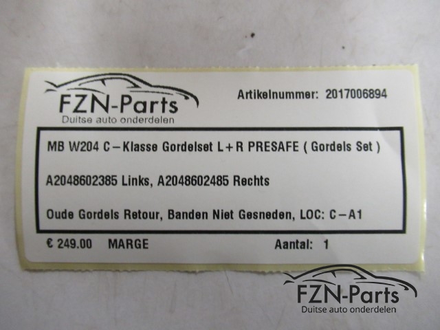 Mercedes-Benz W204 C-Klasse Gordelset L+R PRESAFE ( Gordels Set )