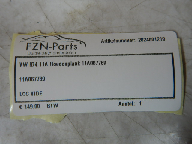 VW ID4 11A Hoedenplank 11A867769