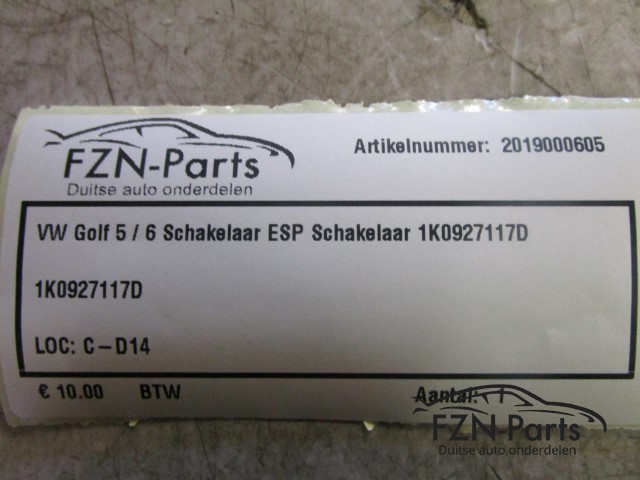 VW Golf 5/6 Schakelaar ESP Schakelaar 1K0927117D