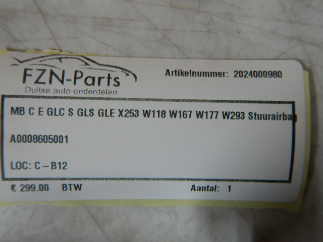 Mercedes-Benz C-E-GLC-S-GLS Klasse  W206 X253 W118 W167 W77 W293 Stuurairbag