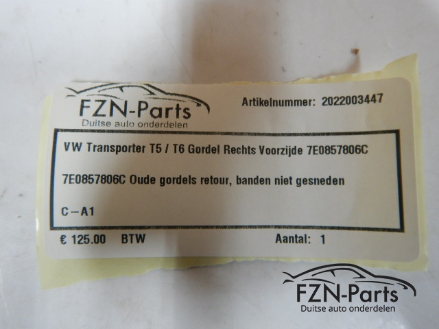 VW Transporter T5/T6 Gordel Rechts Voorzijde 7E0857806C