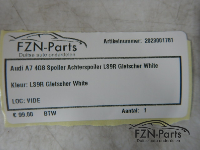 Audi A7 4G8 Spoiler Achterspoiler LS9R Gletscher White