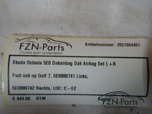 Skoda Octavia 5E0 Dakairbag Dak Airbag Set L+R