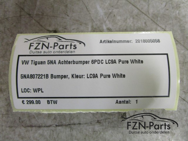 VW Tiguan 5NA Achterbumper 6PDC LC9A Pure White