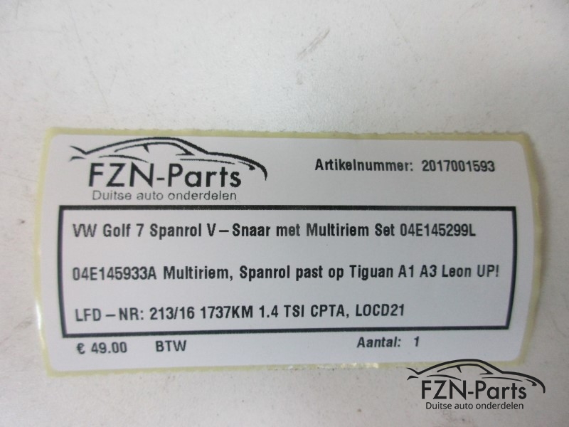 VW Golf 7 Spanrol V-Snaar met Multiriem Set 04E145299L