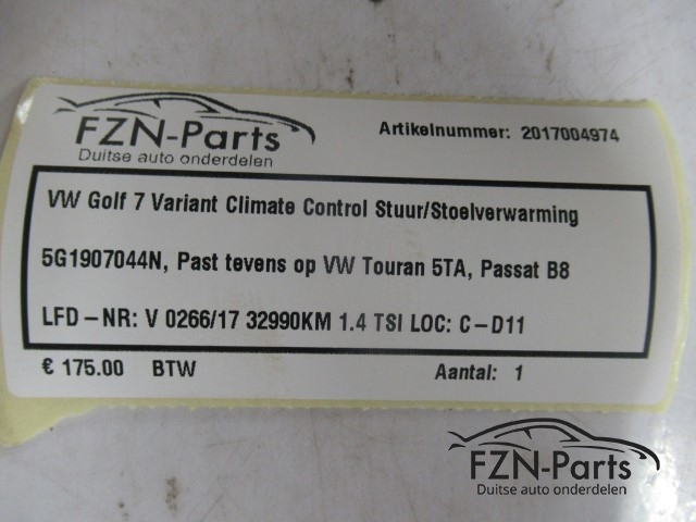 VW Golf 7 Variant Climate Control Unit Stuur/Stoelverwarming