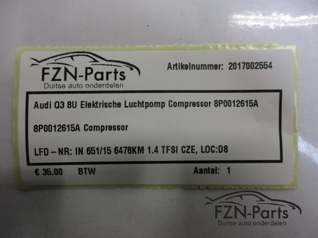 Audi Q3 8U Elektrische Luchtpomp Compressor 8P0012615A