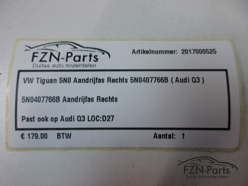 VW Tiguan 5N0 Aandrijfas Rechts 5N0407766B ( Audi Q3 )