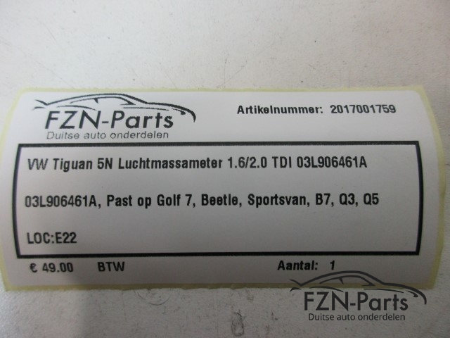 VW Tiguan 5N Luchtmassameter 1.6/2,0 TDI 03L906461A