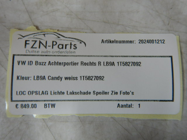 VW ID-BUZZ Achterportier Rechts R LB9A 1T5827092