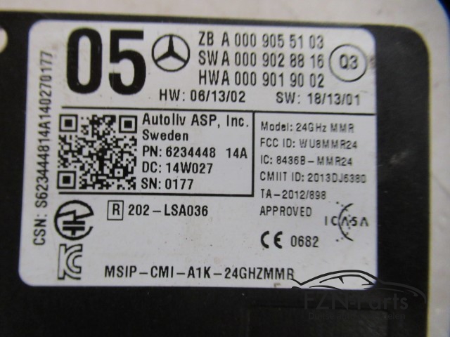 Mercedes-Benz W176 W117 W205 Radar Module Side Assist A0009055103