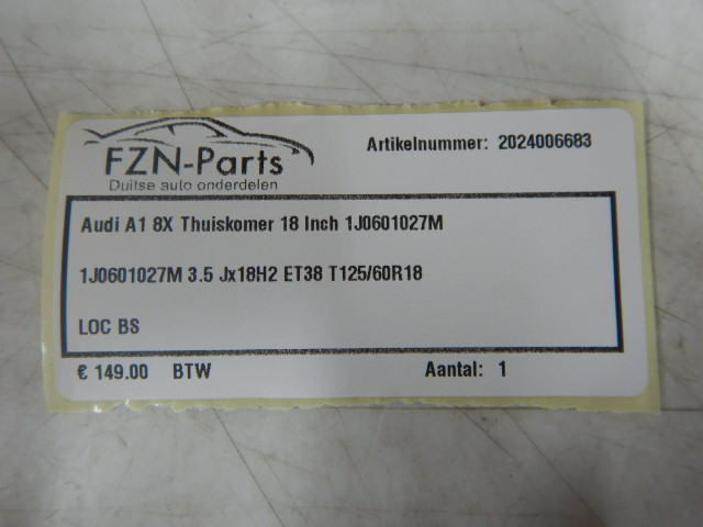 Audi A1 8X Thuiskomer 18 Inch 1J0601027M