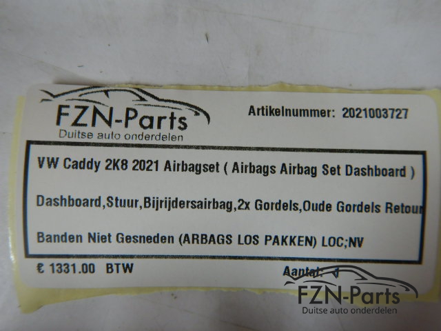 VW Caddy 2K8 2021 Airbagset ( Airbag Airbag Set Dashboard )